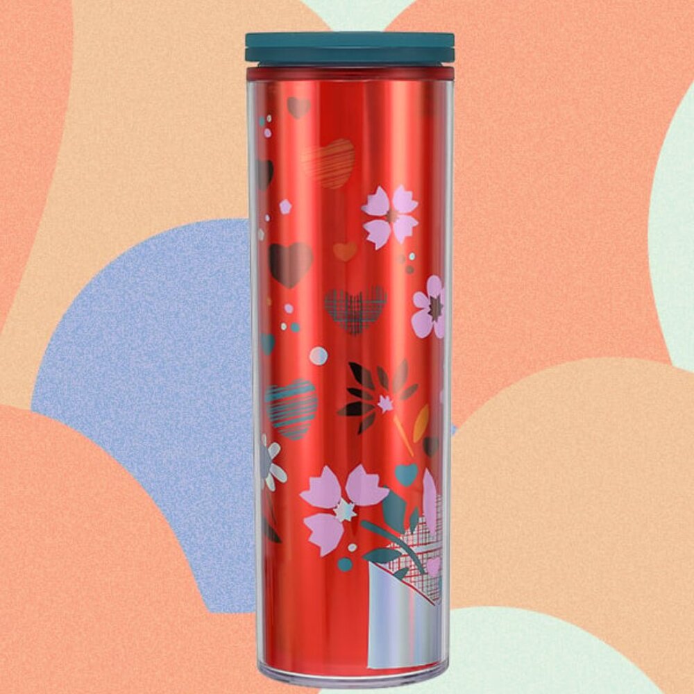 Starbucks Valentines Day 2023 Red Love Floral Confetti Acrylic Tumbler 16 OZ NEW